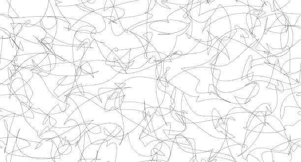 istock Minimalist abstract artwork of black pencil scribbles. Irregular pen strokes on paper or white background. Describes expressions of confusion, anger, or feelings of stress. For textures or wallpaper. 1453895134