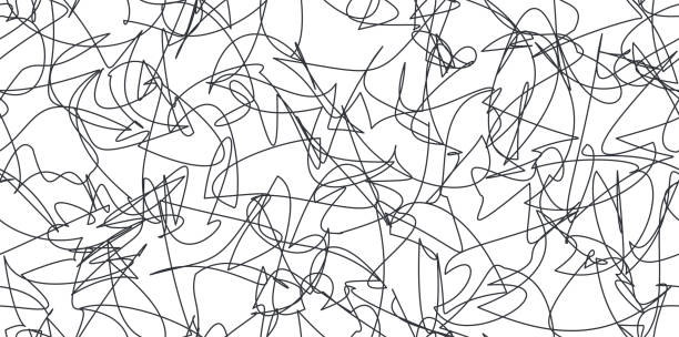 istock Minimalist abstract artwork of black pencil scribbles. Irregular pen strokes on paper or white background. Describes expressions of confusion, anger, or feelings of stress. For textures or wallpaper. 1453895795