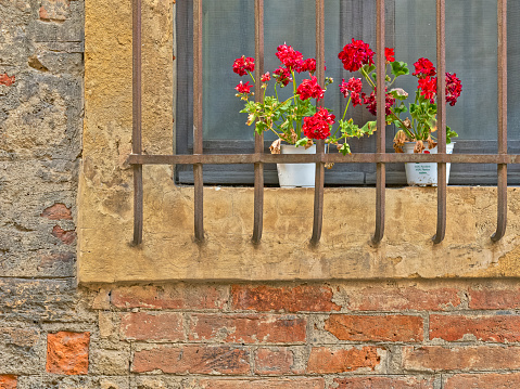Door and window features of apartments along the streets of Tuscany Italy