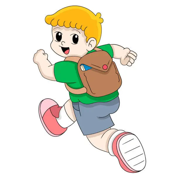 Vector illustration of kid is running around happily going to school