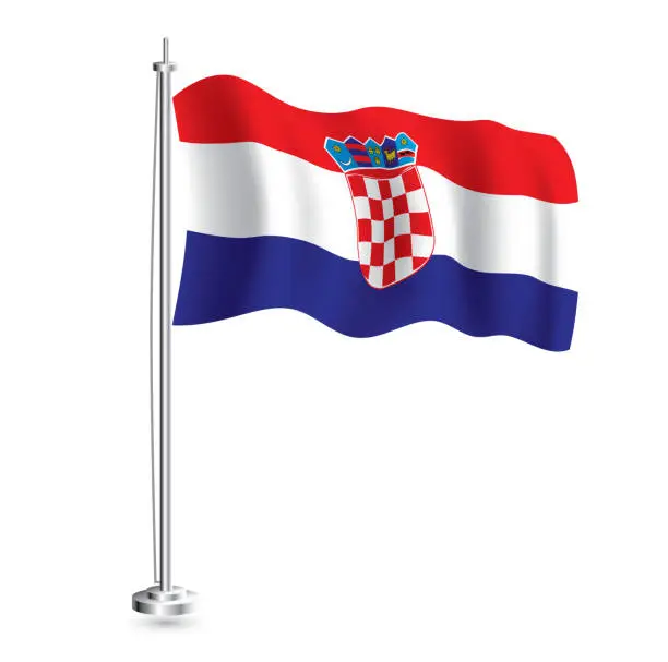 Vector illustration of Croatian Flag. Isolated Realistic Wave Flag of Croatia Country on Flagpole.