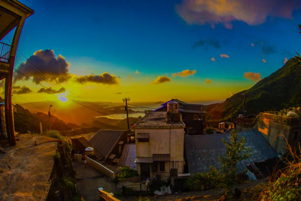Sunset view seen from Taiwan Jiuzhai. Shooting Location: Taiwan, Taipei