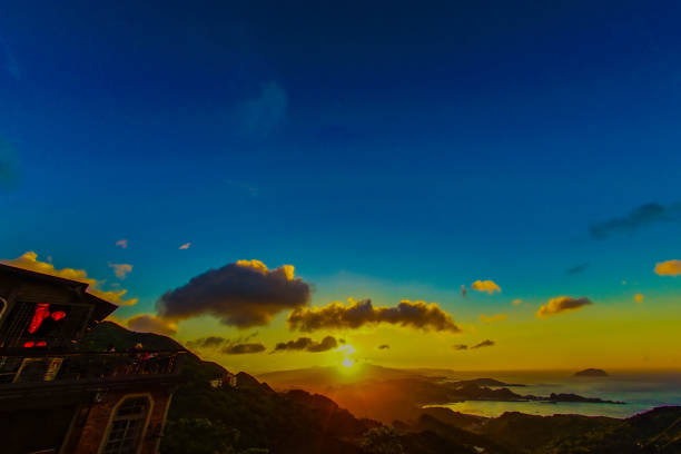 Sunset view seen from Taiwan Jiuzhai. Shooting Location: Taiwan, Taipei