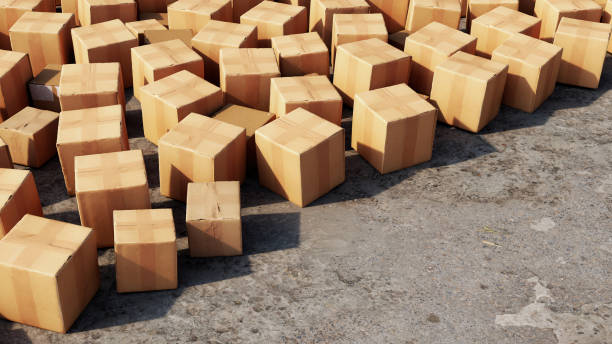 istock Cardboard boxes, Paper parcel boxes on ground Flat lat. 3D Render. Business ecommerce logistic concept idea 1453903224