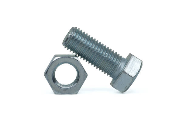 istock Zinc plated bolt and nut isolated on white background 1453904983