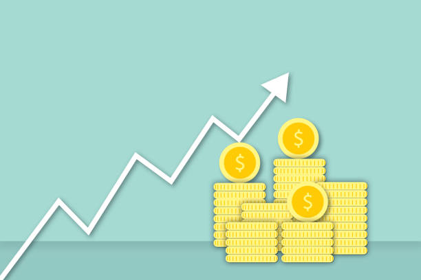 istock White arrow rising up with yellow coins on pastel green background as metaphor rising cost of living. 1453905759