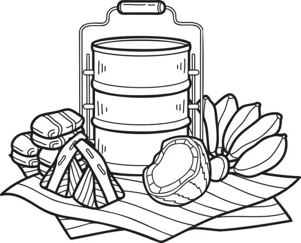 Vector illustration of Hand Drawn thai Tiffin and Thai food illustration