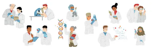 Vector illustration of Scientists doing research in laboratory