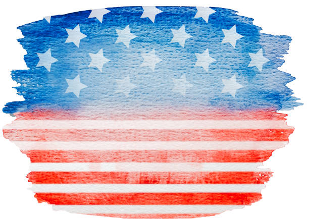 istock Bright watercolor drawing of the American Flag 1453909835