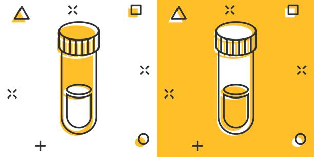 ilustrações de stock, clip art, desenhos animados e ícones de blood in test tube icon in comic style. laboratory flask cartoon vector illustration on isolated background. liquid in beaker splash effect sign business concept. - blood sample