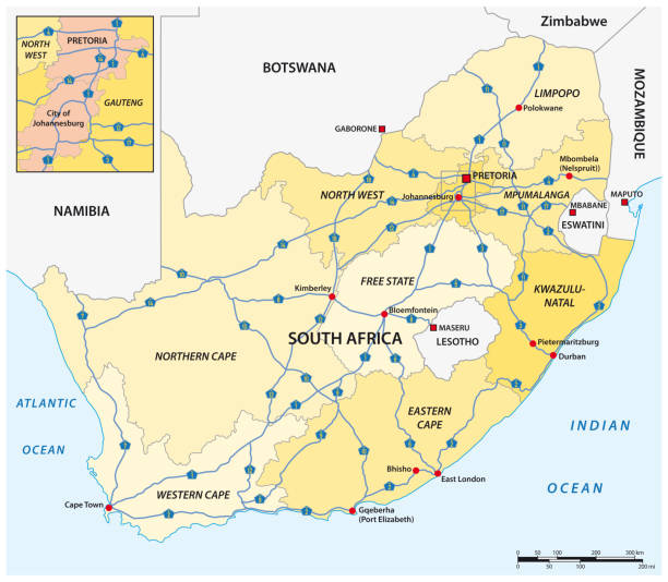 ラベル付きの南アフリカの国道のベクター画像マップ - map namibia vector travel locations点のイラスト素材／クリップアート素材／マンガ素材／アイコン素材