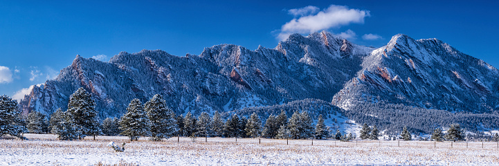 The first decent snow of the season on the Southern part of the Flatiron Mountains near Bouolder, Colorado. (panorama)