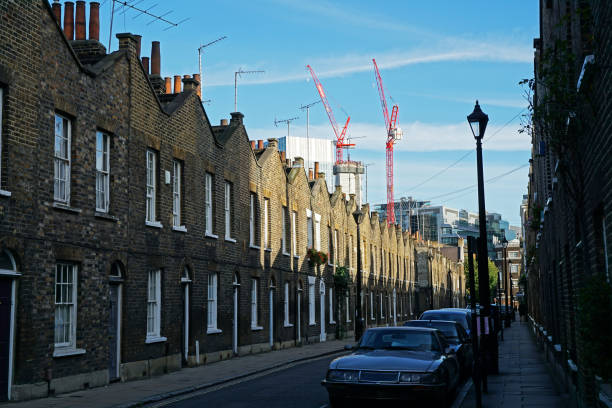 istock Exterior British architecture and front building decoration in Victorian terrace design at Cornwall road located in Waterloo- South East London, United Kingdom 1453915857