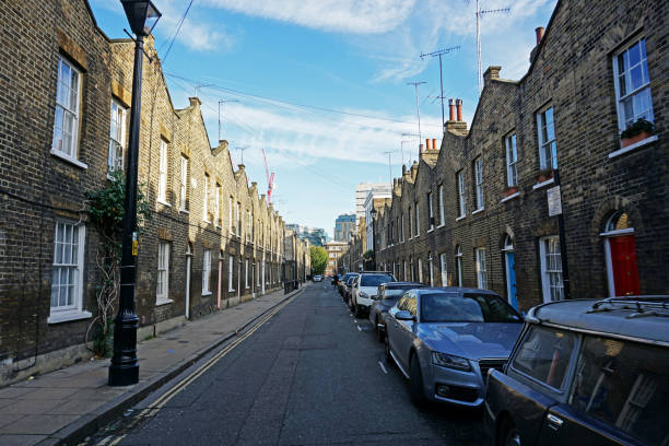 Exterior British architecture and front building decoration in Victorian terrace design at Cornwall road located in Waterloo- South East London, United Kingdom
