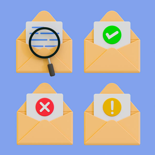 istock 3d minimal envelope status icon. mail status. letter with examinating, approved, rejected, warning state. 3d illustration. 1453915932