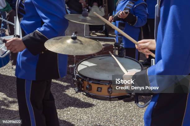 Holiday In A European City Musicians Play Instruments Closeup Stock Photo - Download Image Now