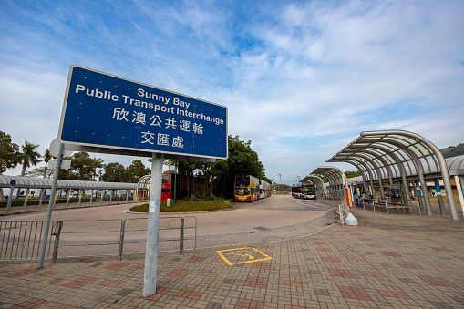 Hong Kong - January 2, 2023 : Sunny Bay Public Transit Interchange in Lantau Island, Hong Kong. Discovery Bay Transportation Services operates a bus from Sunny Bay to Discovery Bay.