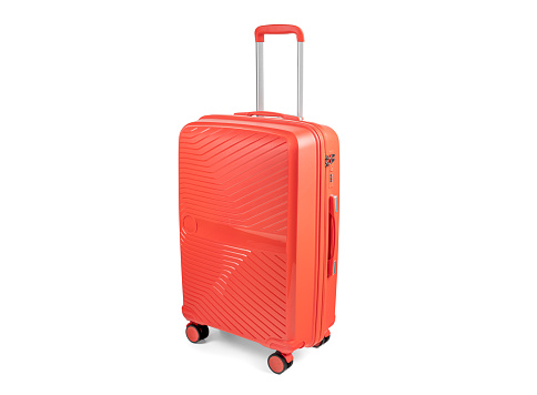 Suitcase isolated on white. red, fashionable travel suitcase on white background with shadow. Red travel luggage