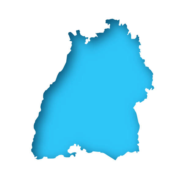 Baden-Wurttemberg map - White paper cut out on blue background Map of Baden-Wurttemberg cut out on a blank white paper with a blue background. Modern and trendy paper cutout effect. Vector Illustration (EPS file, well layered and grouped). Easy to edit, manipulate, resize or colorize. Vector and Jpeg file of different sizes. germany blank map silhouette stock illustrations