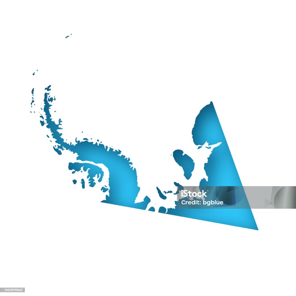 British Antarctic Territory Map White Paper Cut Out On Blue Background