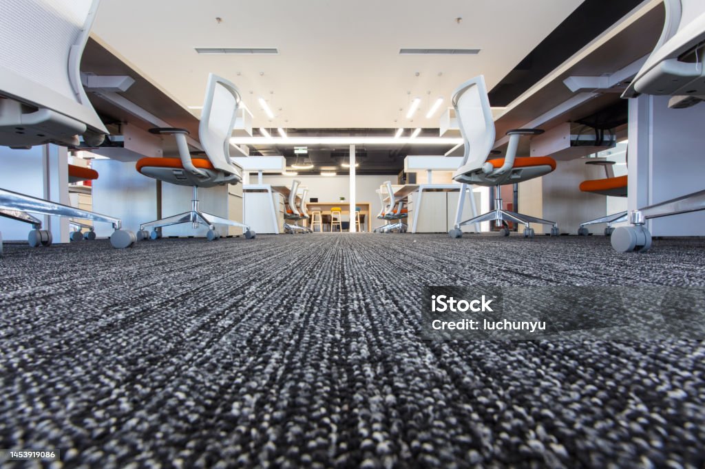Carpet in modern office interior, low angle shot Office Stock Photo