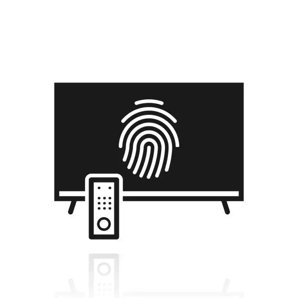 Vector illustration of TV with fingerprint. Icon with reflection on white background