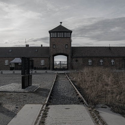 Oswiecim, Poland – February 01, 2022: The main entrance in Auschwitz concentration camp