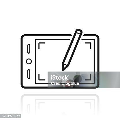istock Graphic tablet. Icon with reflection on white background 1453923579