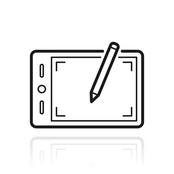 Vector illustration of Graphic tablet. Icon with reflection on white background