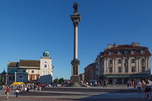 Warsaw, Poland – June 13, 2013: The Sigismund's Column located at the historical center of Warsaw, Poland