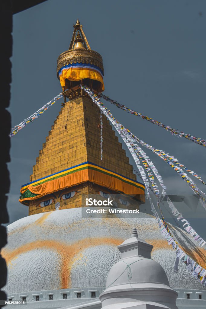Boudhanath Stupa Buddhist temple in Kathmandu, Nepal The Boudhanath Stupa Buddhist temple in Kathmandu, Nepal Architecture Stock Photo