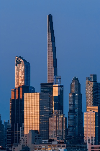 New York, United States – July 08, 2022: The famous Steinway Tower during sunset