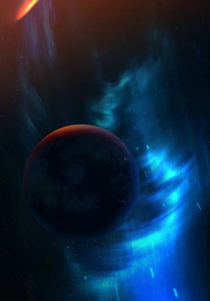 istock Gorgeous illustration of stars and galaxies in outer space with blue glows around them 1453927593