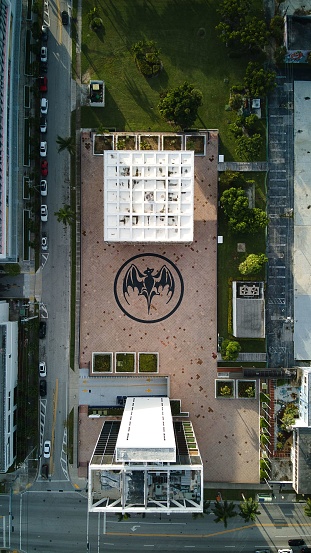 Miami, United States – October 01, 2022: A bird's eye view of the Bacardi Building