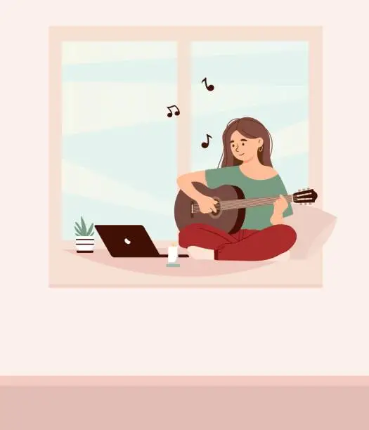 Vector illustration of Woman playing guitar