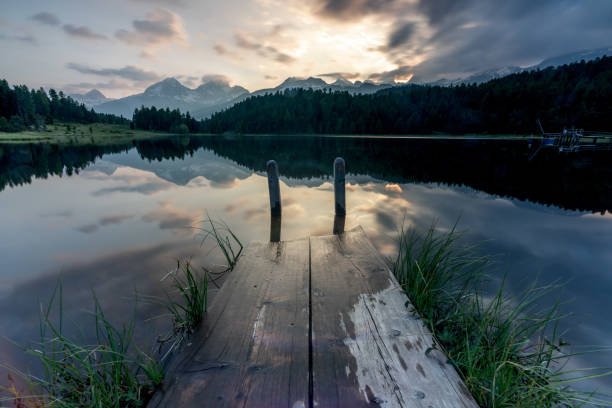istock Beautiful sunset at Trainee Lake in Upper Engadine 1453931344