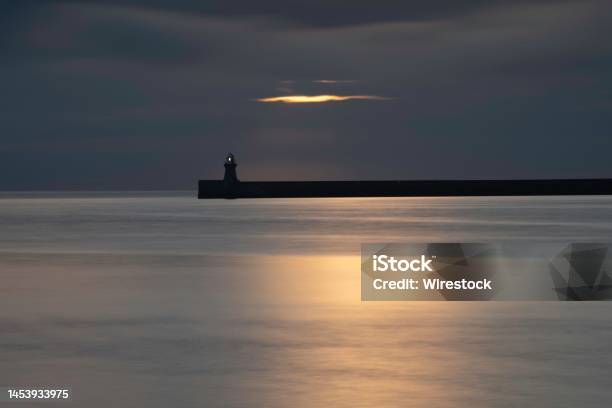 Tranquil View Of The South Shields Pier And Lighthouse At Sunrise In Tynemouth England Stock Photo - Download Image Now