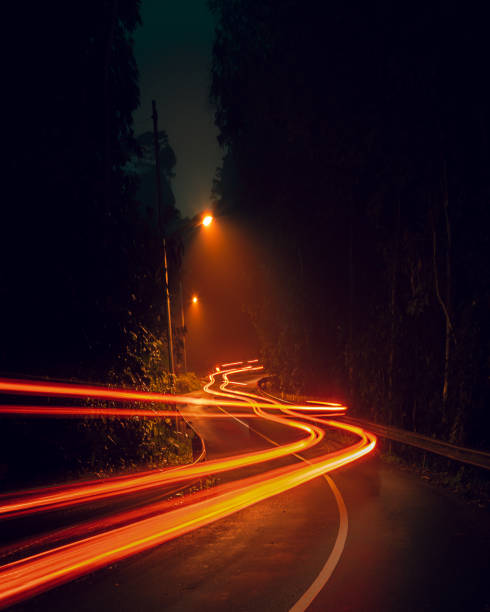 istock Night view of a traffic road with long exposure lights 1453936142