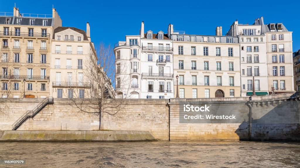 Paris, beautiful facades quai dOrleans Paris, beautiful facades quai d Orleans, on the ile Saint-Louis, sunny day in winter Paris - France Stock Photo