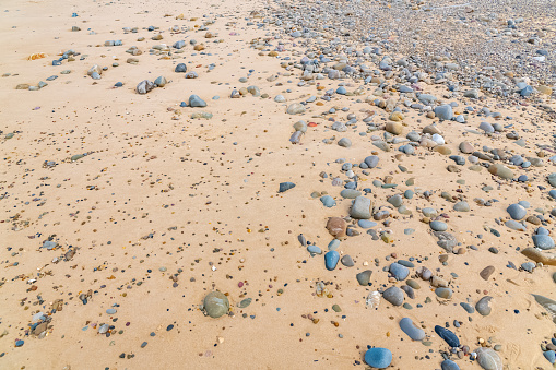 Beautiful beach at Vauville in Normandy, with pebbles
