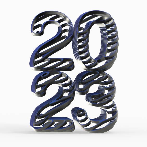 istock 3D rendering of the number 2023 on white background. 1453939632