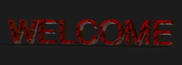 istock 3D rendering of WELCOME word on a black background. 1453939682