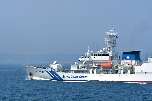 Kanagawa Prefecture, Japan - June 22, 2022: Japan Coast Guard Akitsushima (PLH-32), Akitsushima-class patrol vessel.