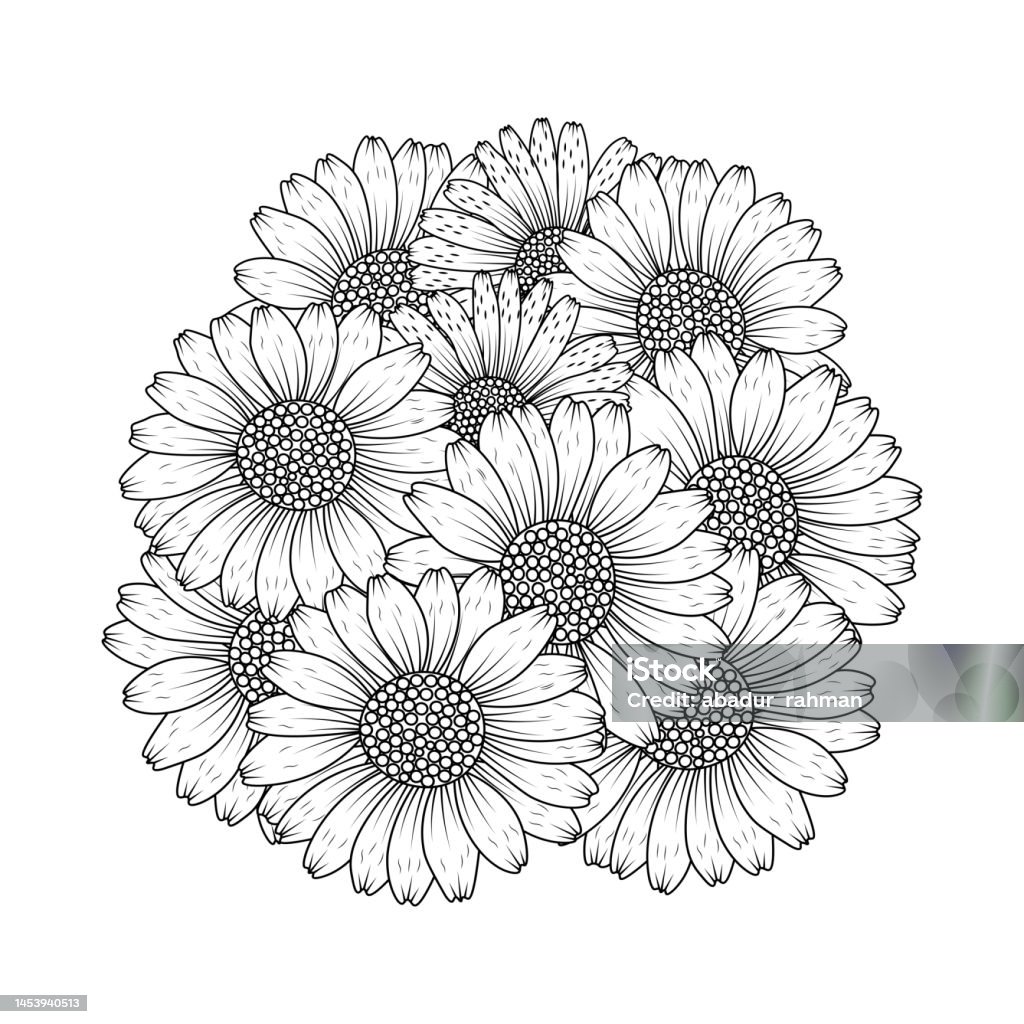 Daisy Flower Drawing Coloring Page With Doodle Art Design In ...