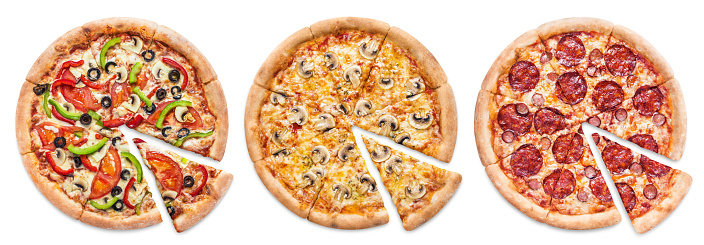 Collection of pizza, isolated on white background