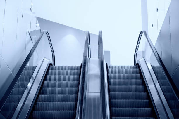 istock Modern luxury escalators with staircase at airport 1453941511