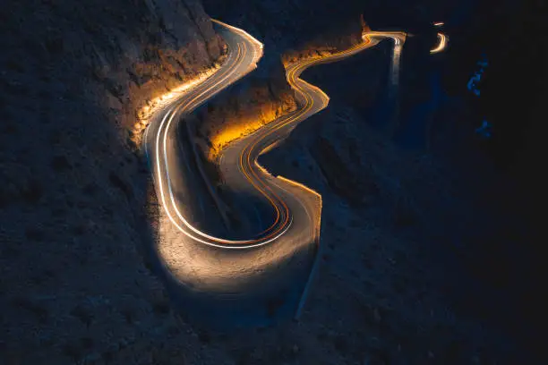 Photo of Night scene Todra Gorge steep winding mountain road Dades Valley Morocco