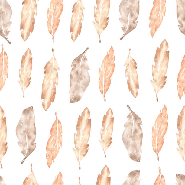 istock Watercolor boho seamless pattern with feathers. watercolour sandy color art wallpaper. Isolated on white. 1453941755