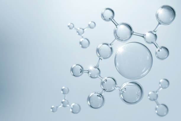 Cosmetic Essence, Liquid bubble, Molecule inside Liquid Bubble on DNA water splash background, 3d rendering