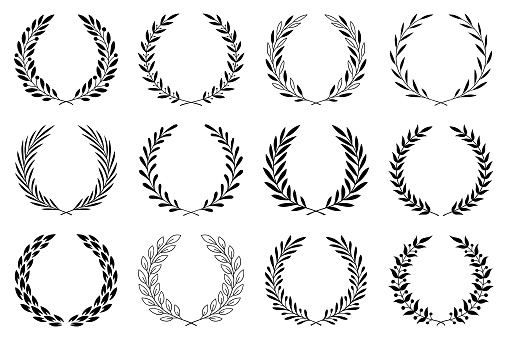 Set of leafy wreaths. Hand drawn vector design elements.